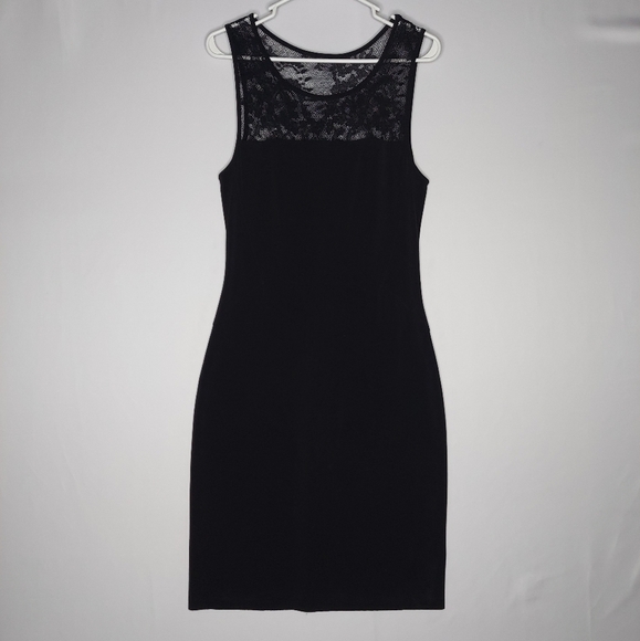 Velvet Graham Spencer Dress Large Black Lace Panel Midi Sleeveless Stretch Pullo - Picture 1 of 10